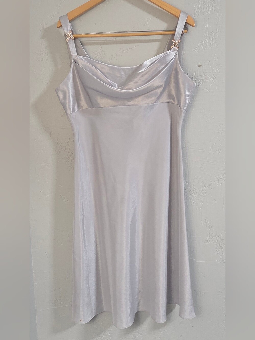 Vintage Eureka USA Silver Satin Cowl Neck Cocktail Dress Special Occasion XL